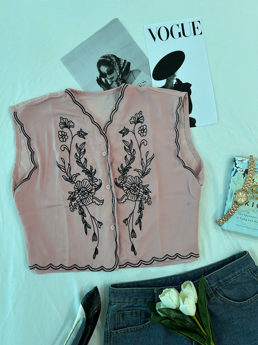 Pink embroidered vest