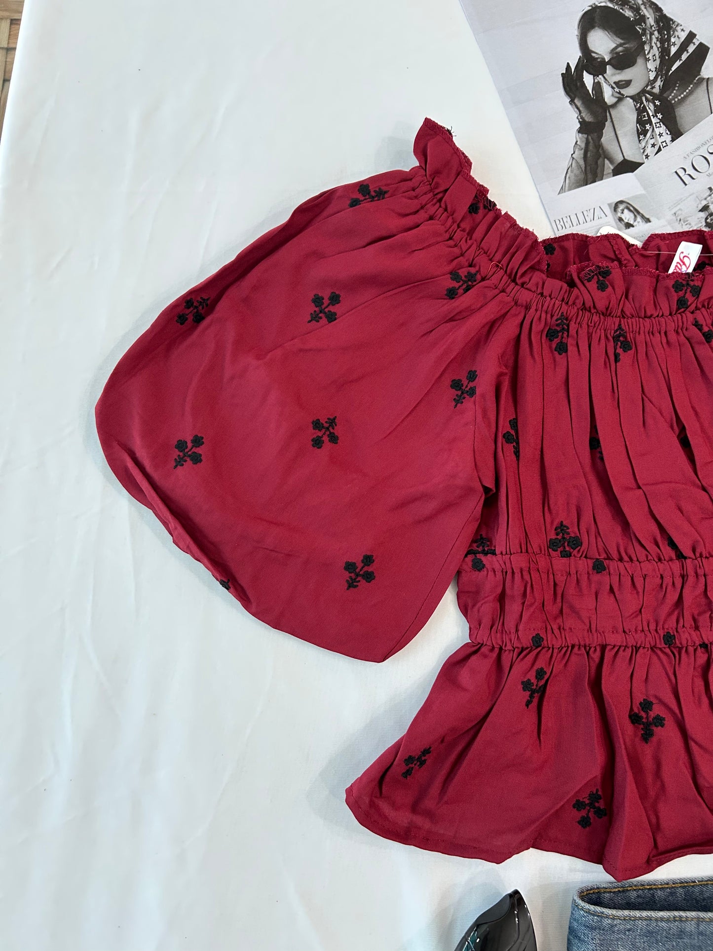 Embroidered top - Maroon rose