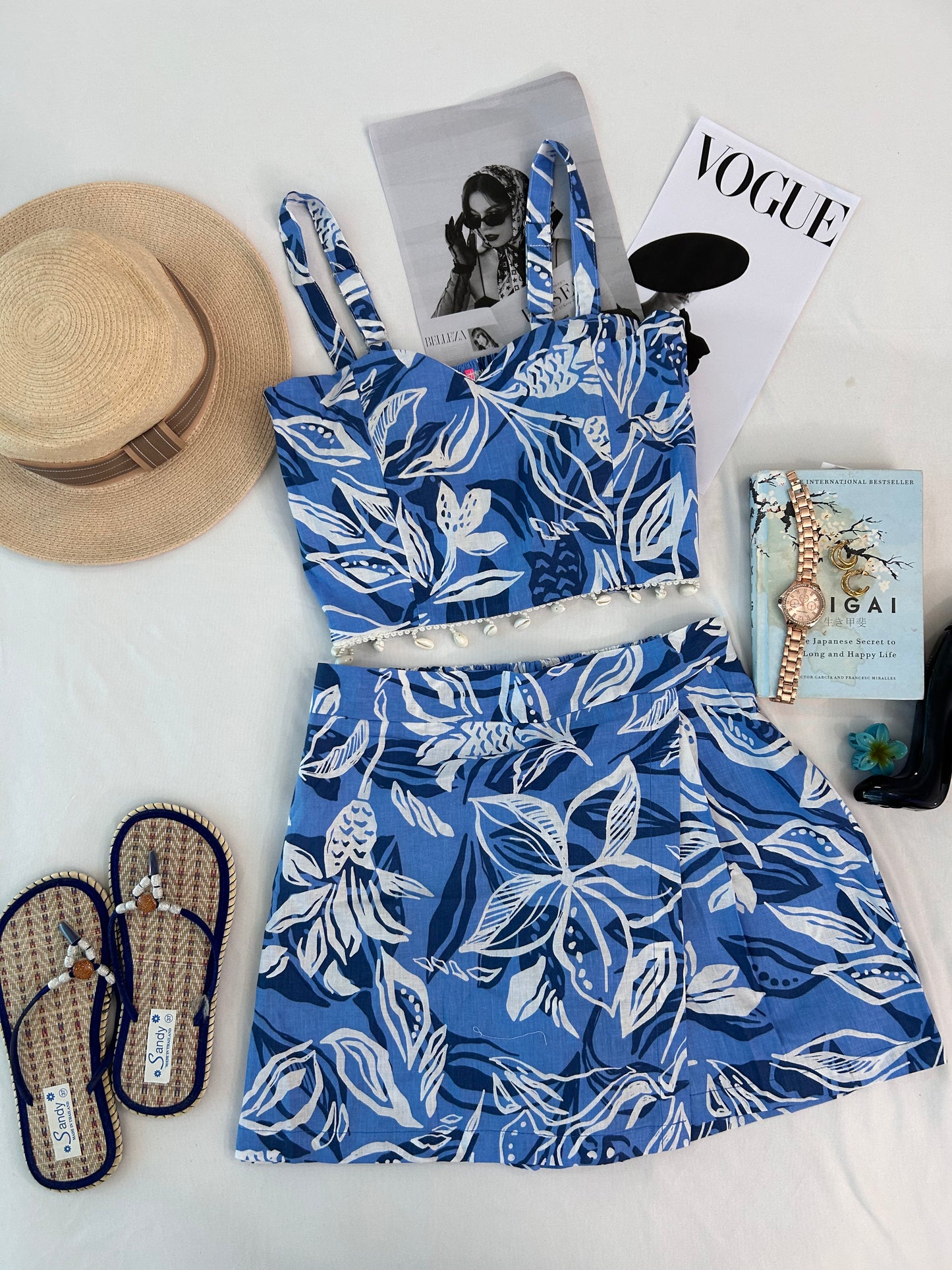 Blue cute printed shorts set