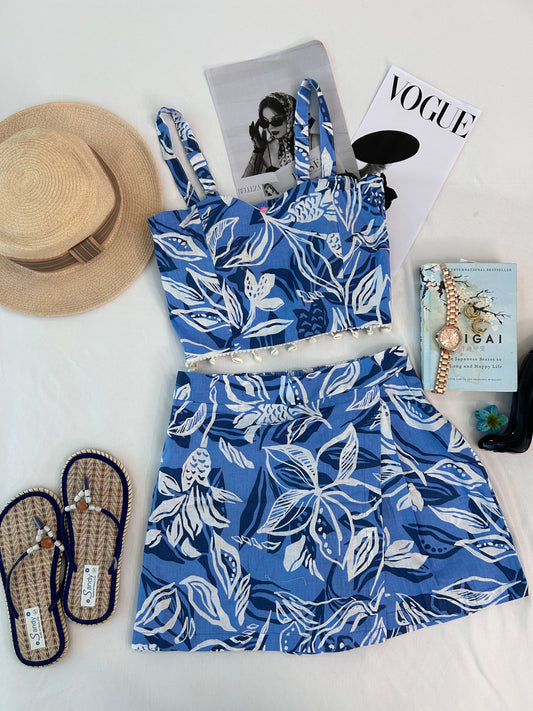 Blue cute printed shorts set