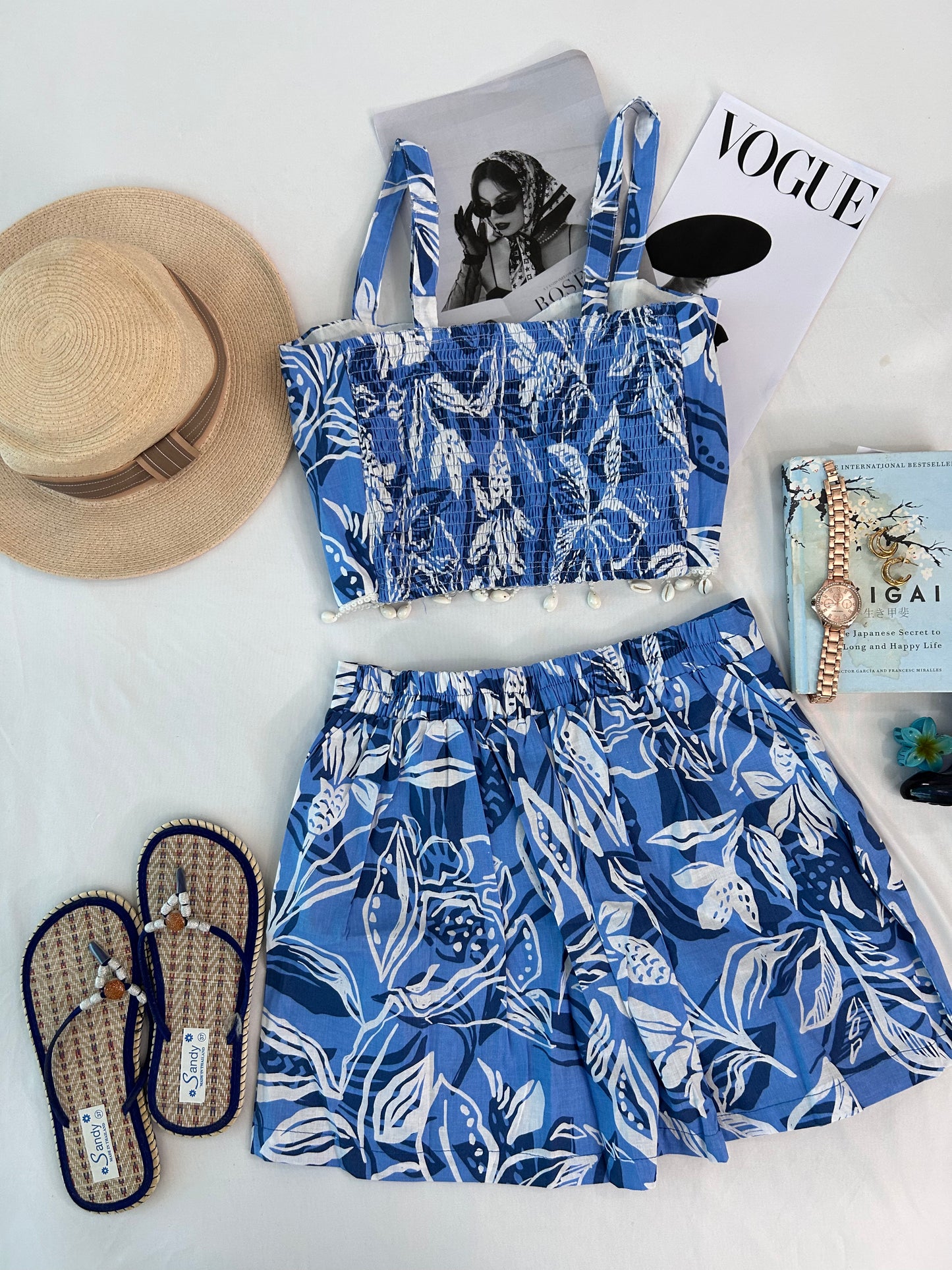 Blue cute printed shorts set