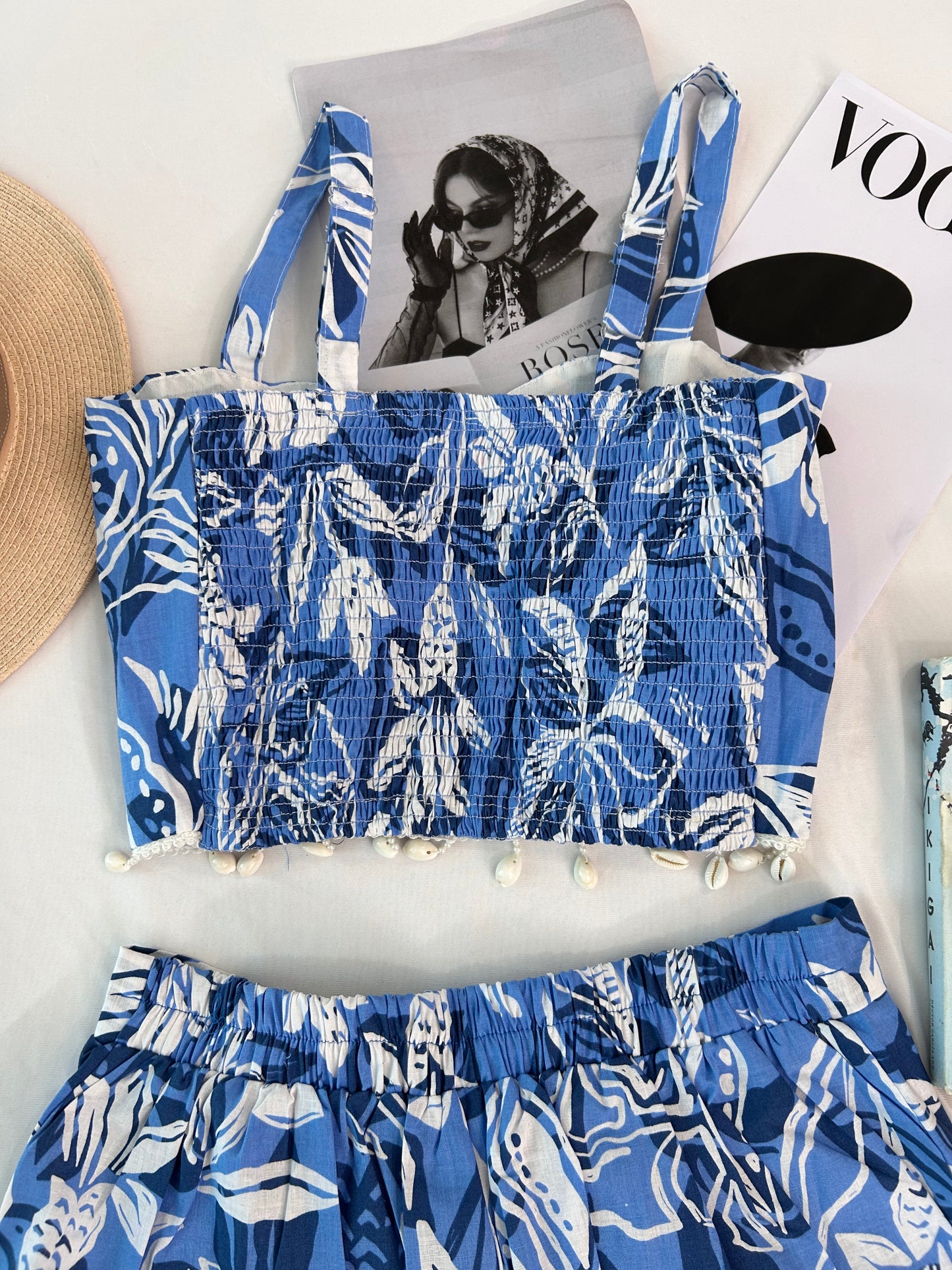 Blue cute printed shorts set