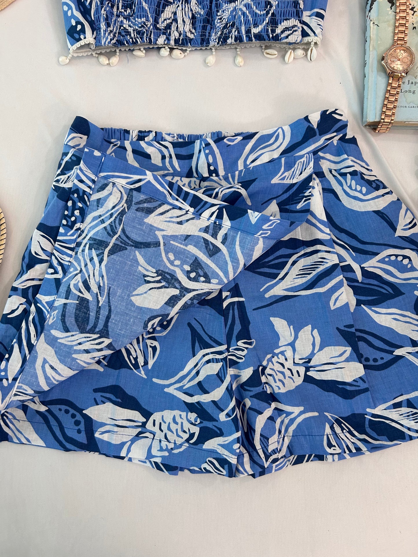 Blue cute printed shorts set