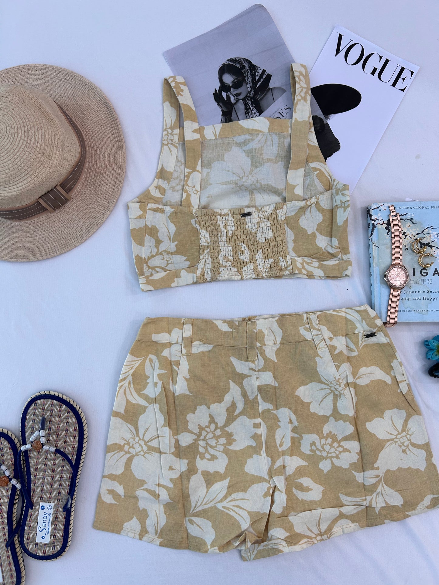 Butter yellow floral shorts set