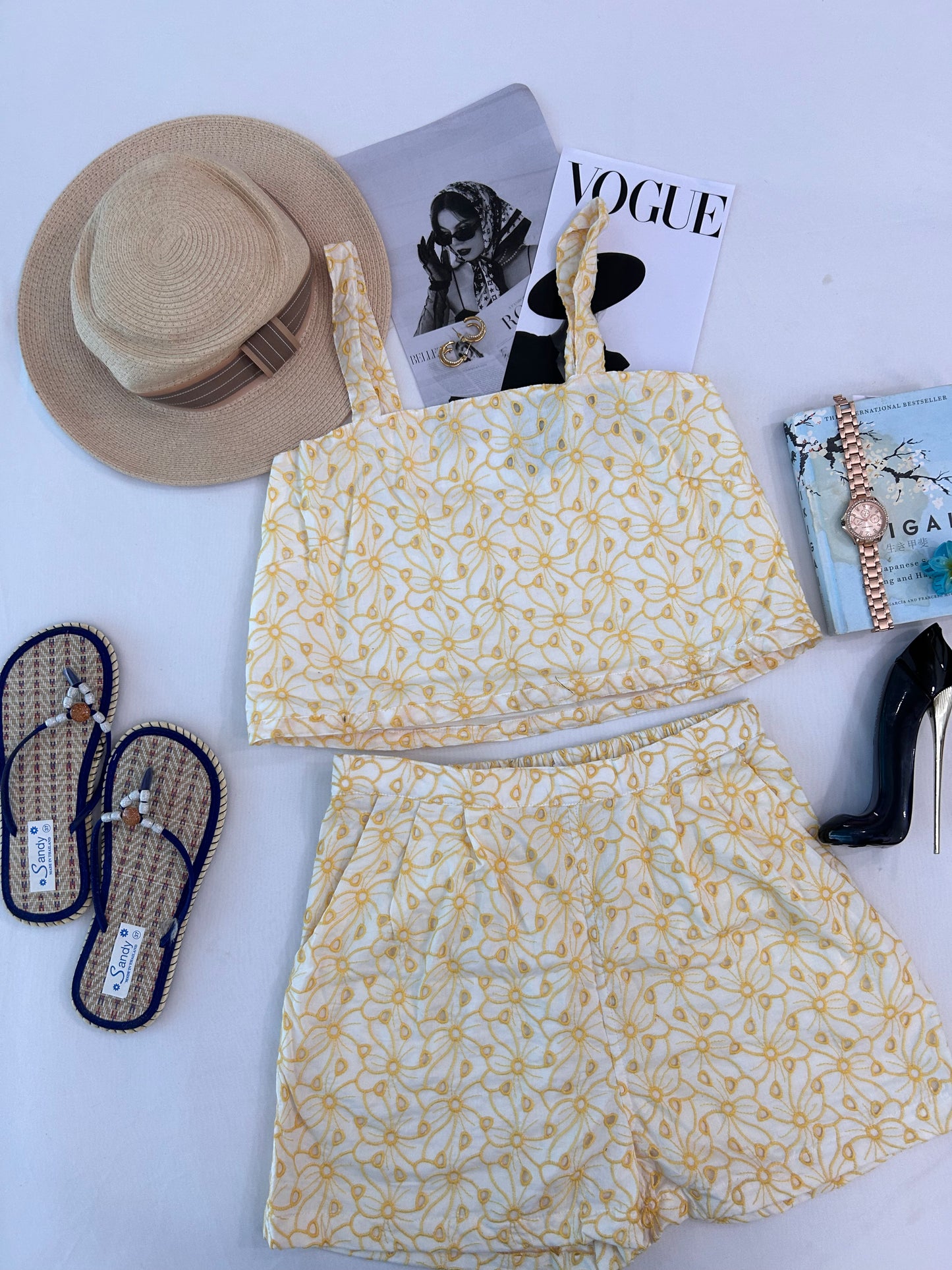 Cute Yellow schifli shorts set