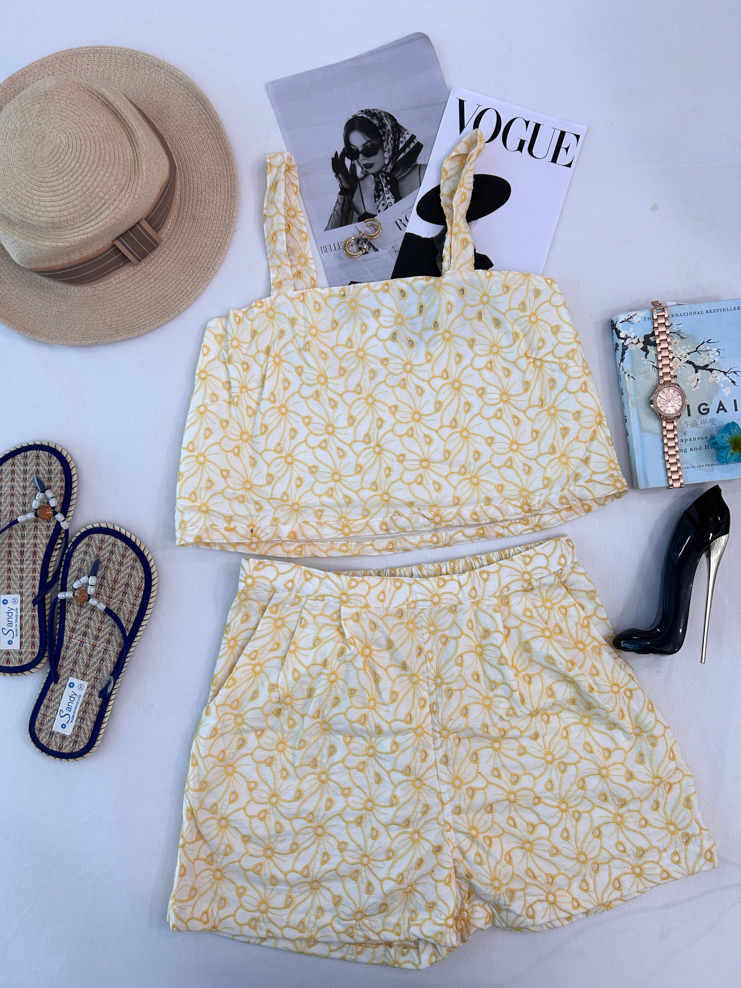Cute Yellow schifli shorts set