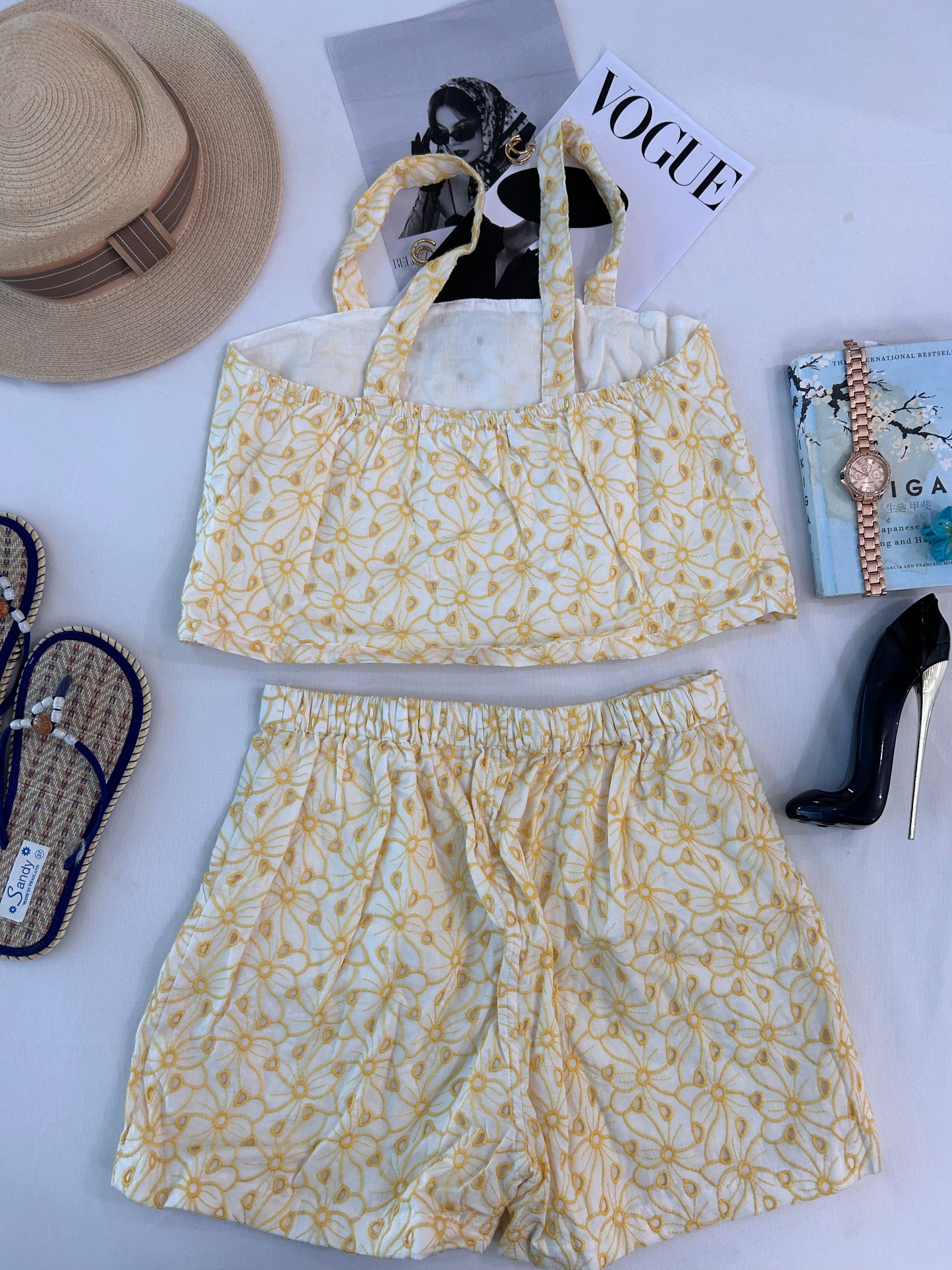 Cute Yellow schifli shorts set