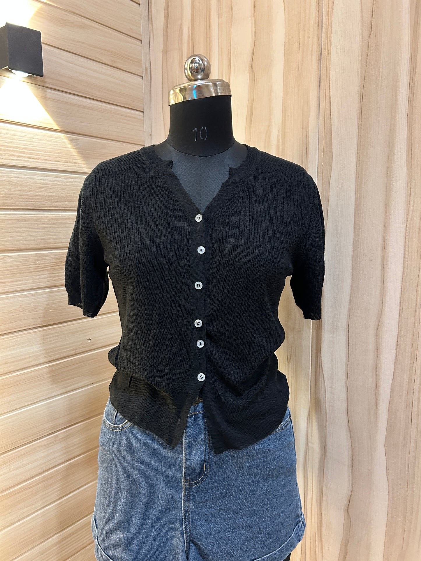 Black V neck  button