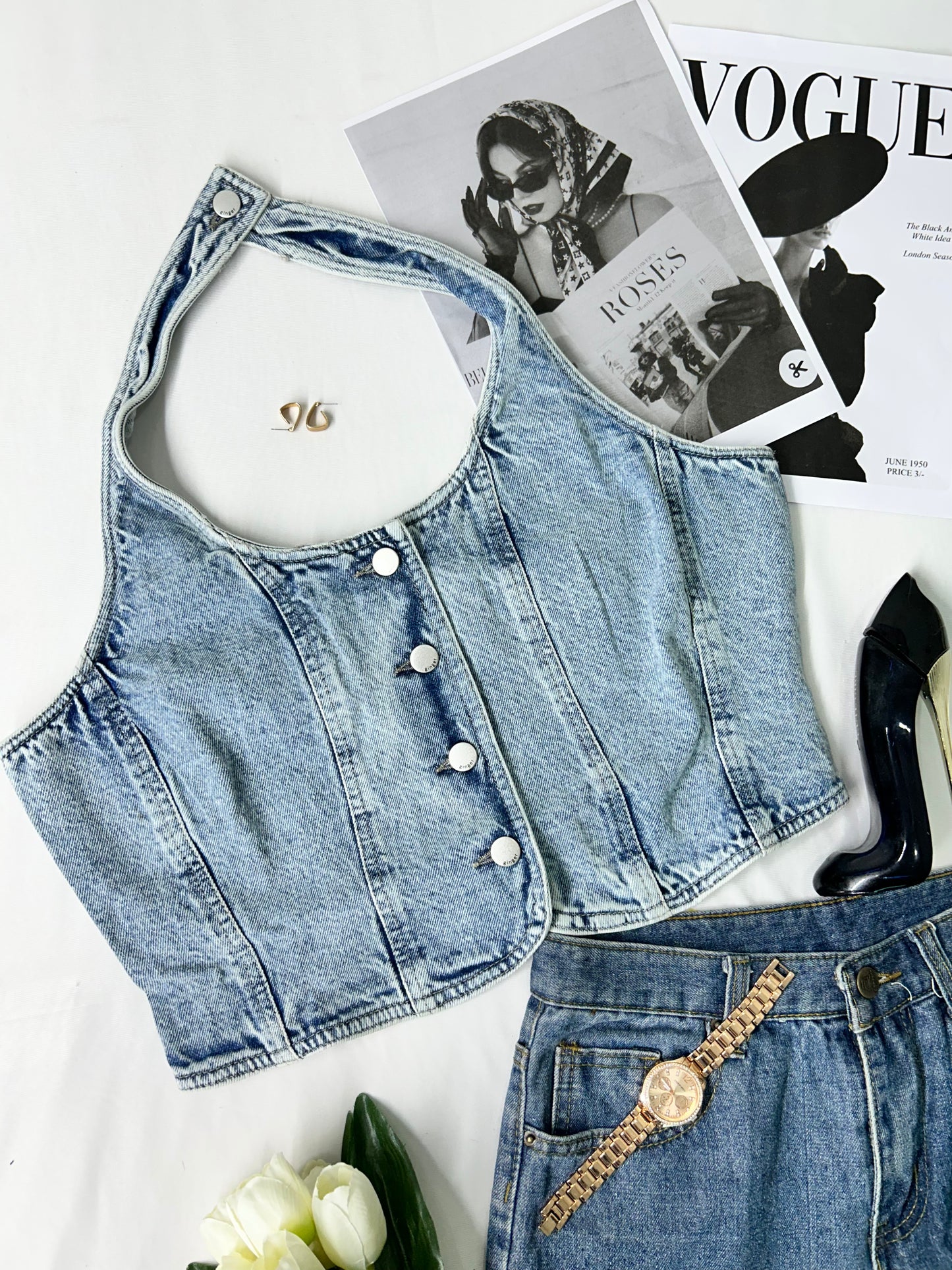 Denim halter top