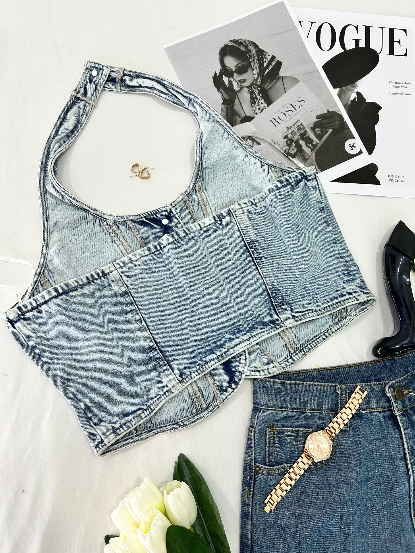 Denim halter top