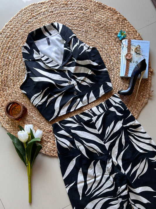 B&w  leafy  printed co-ord
