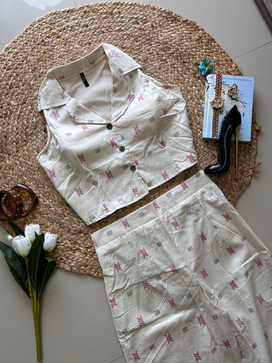 Off white ikkat printed co-ord set