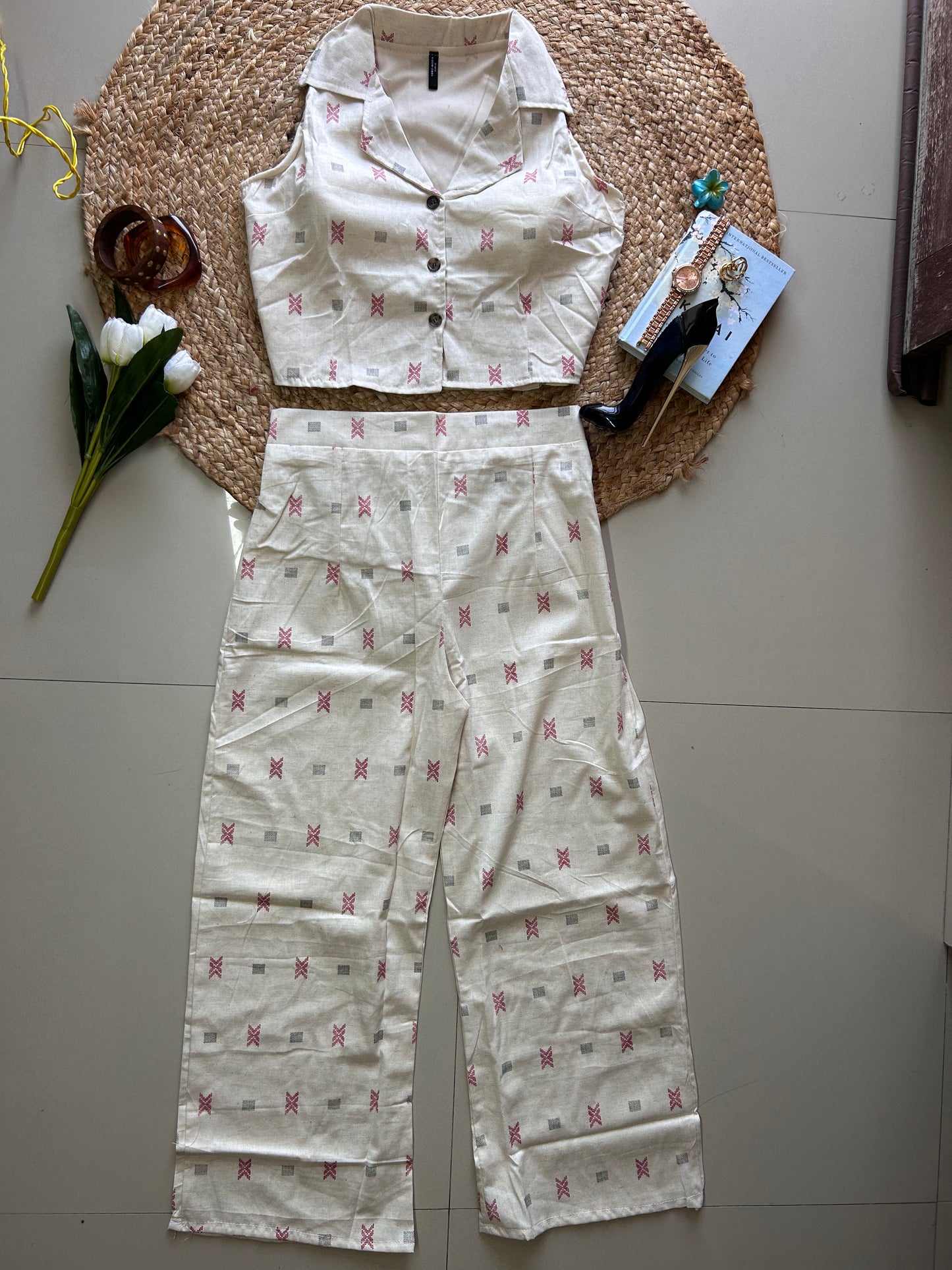 Off white ikkat printed co-ord set