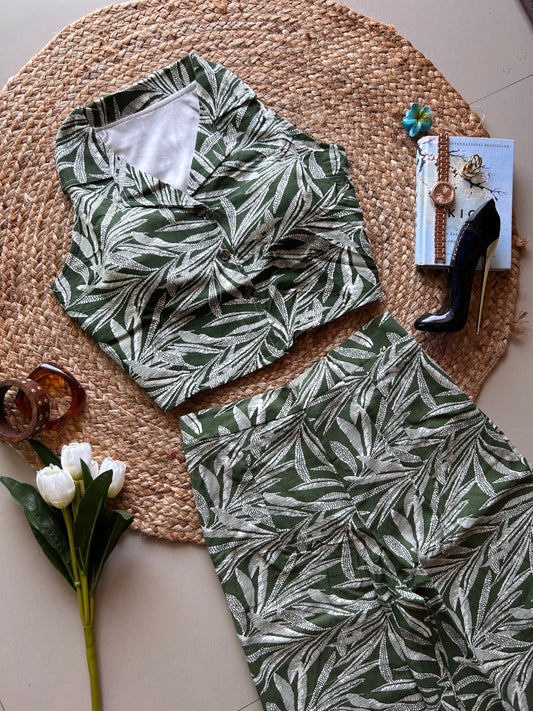 Green tropical  printed co-ord