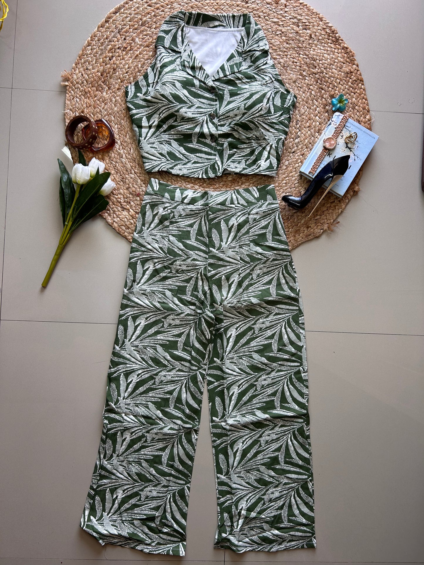 Green tropical  printed co-ord