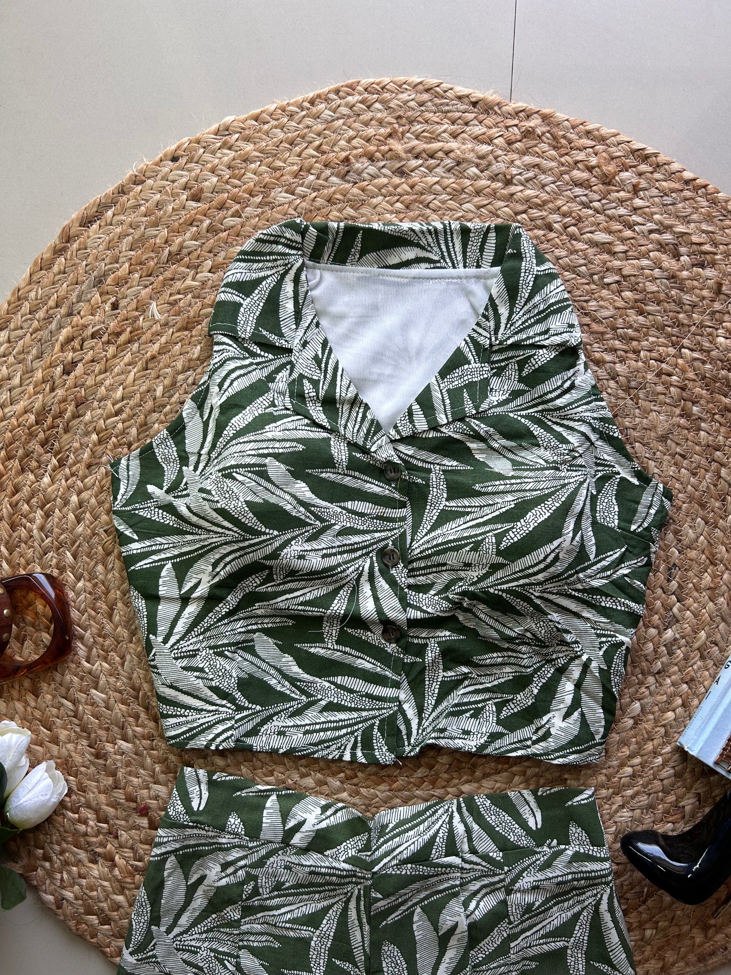 Green tropical  printed co-ord