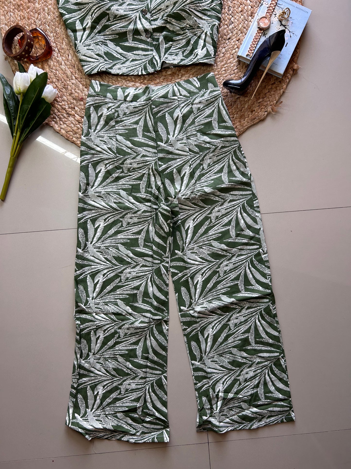 Green tropical  printed co-ord