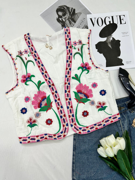 Vintage floral embroidered vest