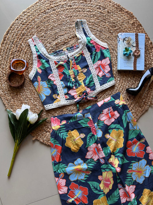 BLUE tropical floral   printed co-ord set