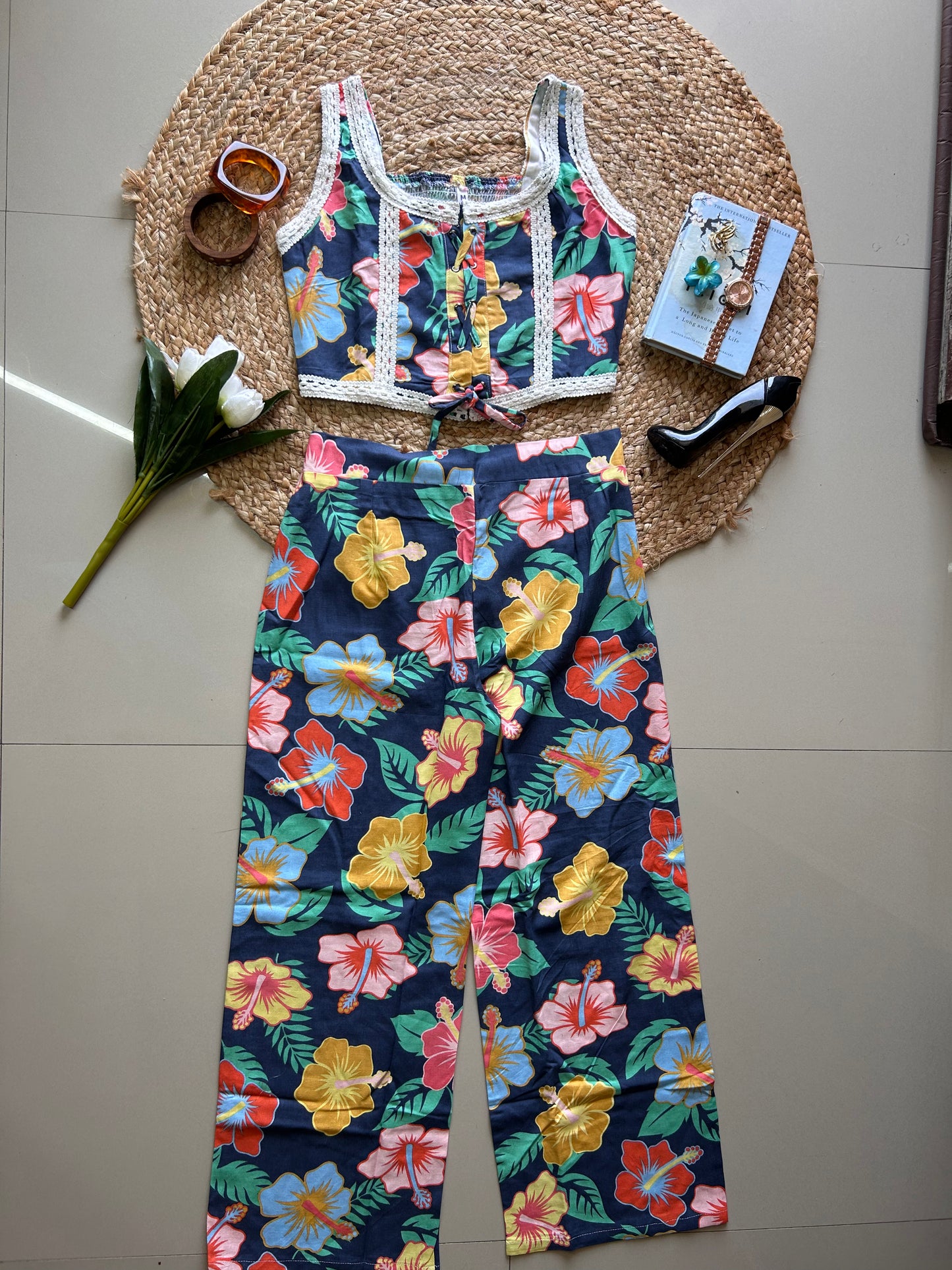 BLUE tropical floral   printed co-ord set