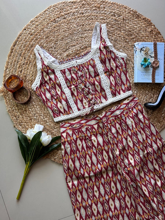 RED IKKAT printed co-ord set