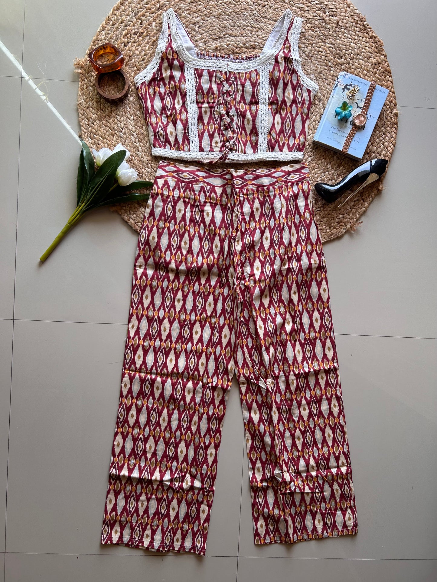 RED IKKAT printed co-ord set
