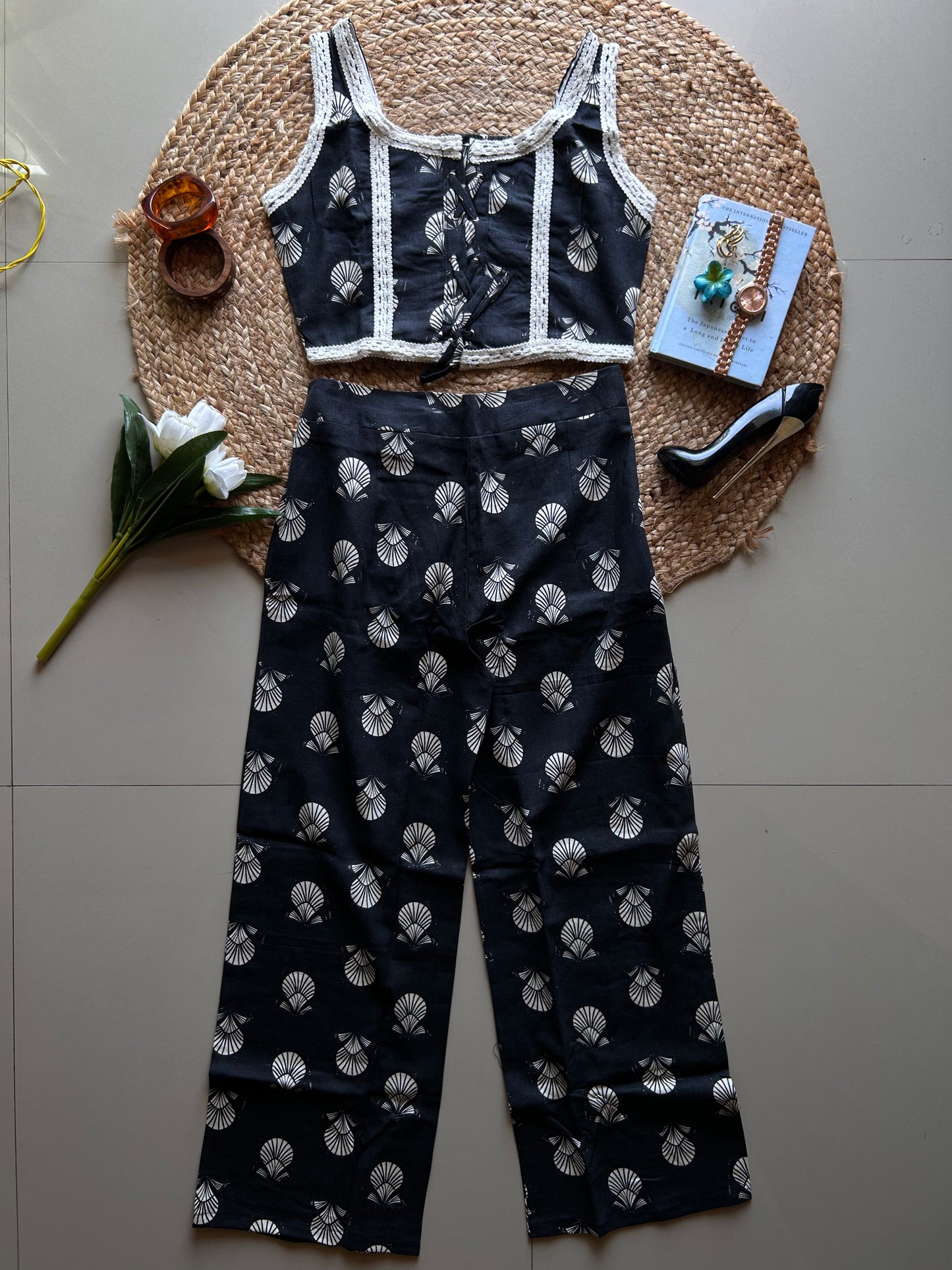 Black cute  printed co-ord set
