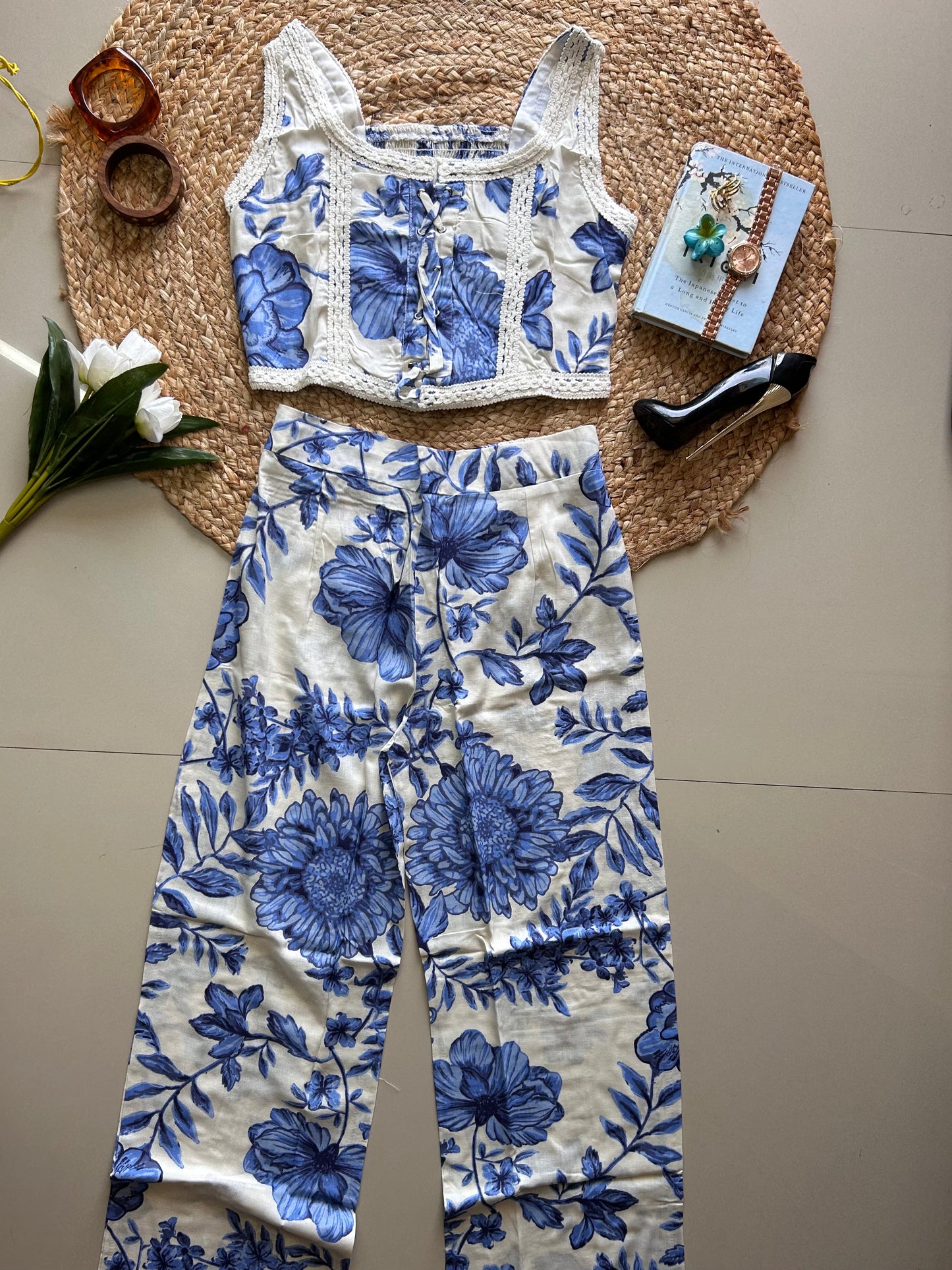Blue pretty floral  printed co-ord set