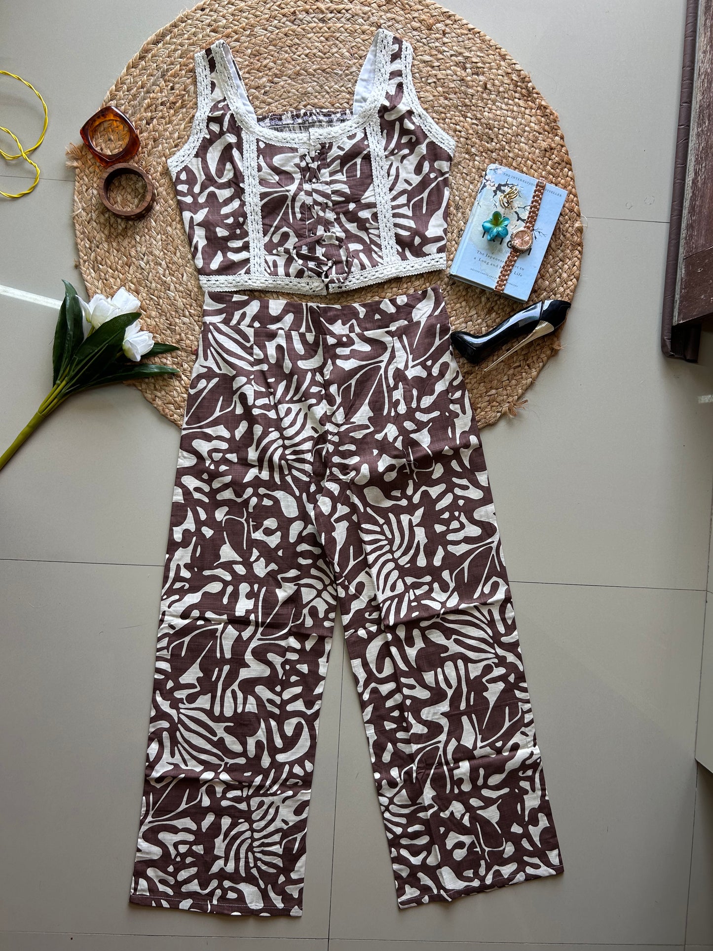 Brown leafy  printed co-ord set