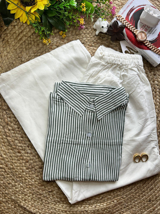 Olive green classic  stripe shirt