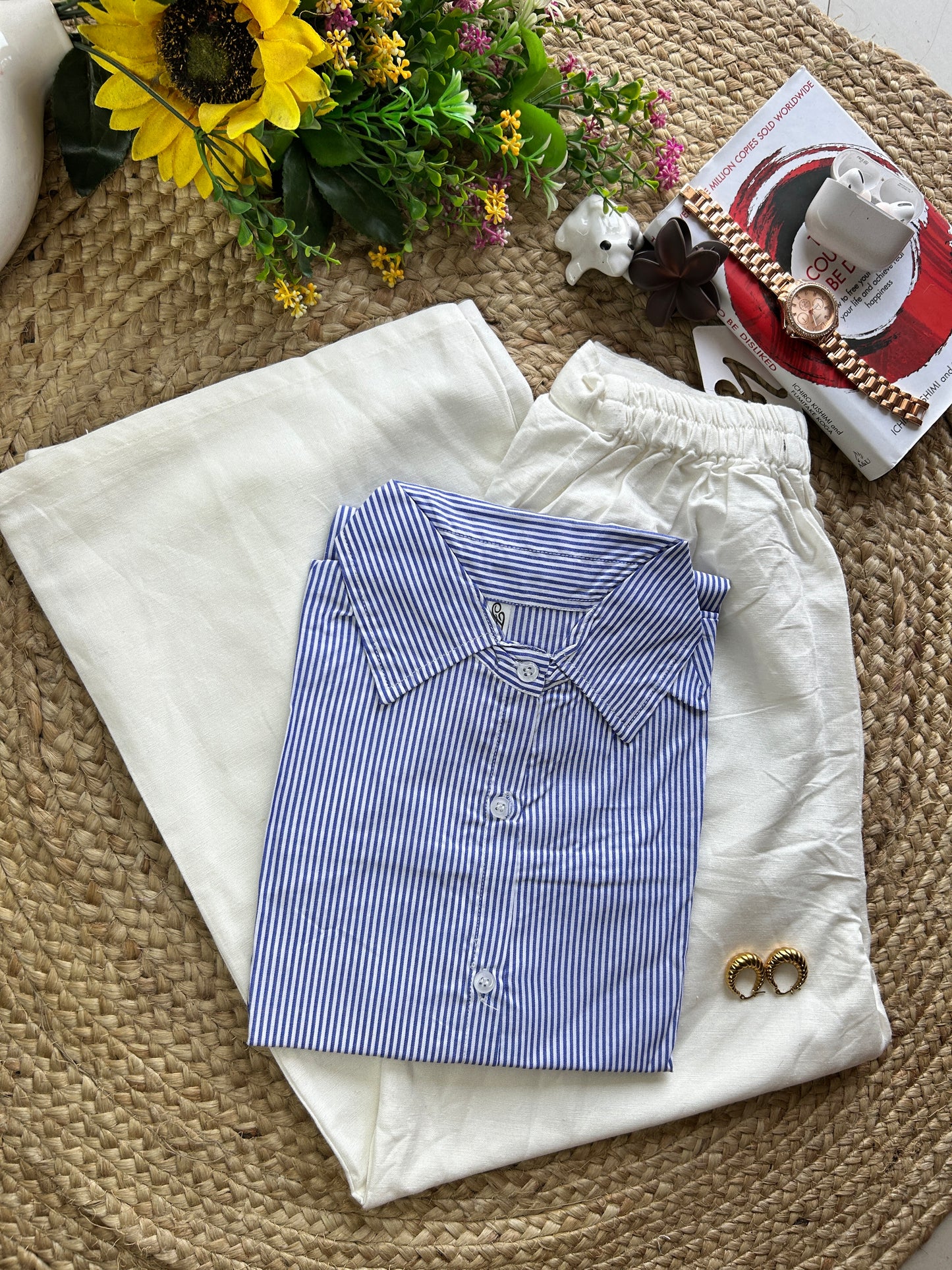 Classic cute  blue  stripe shirt