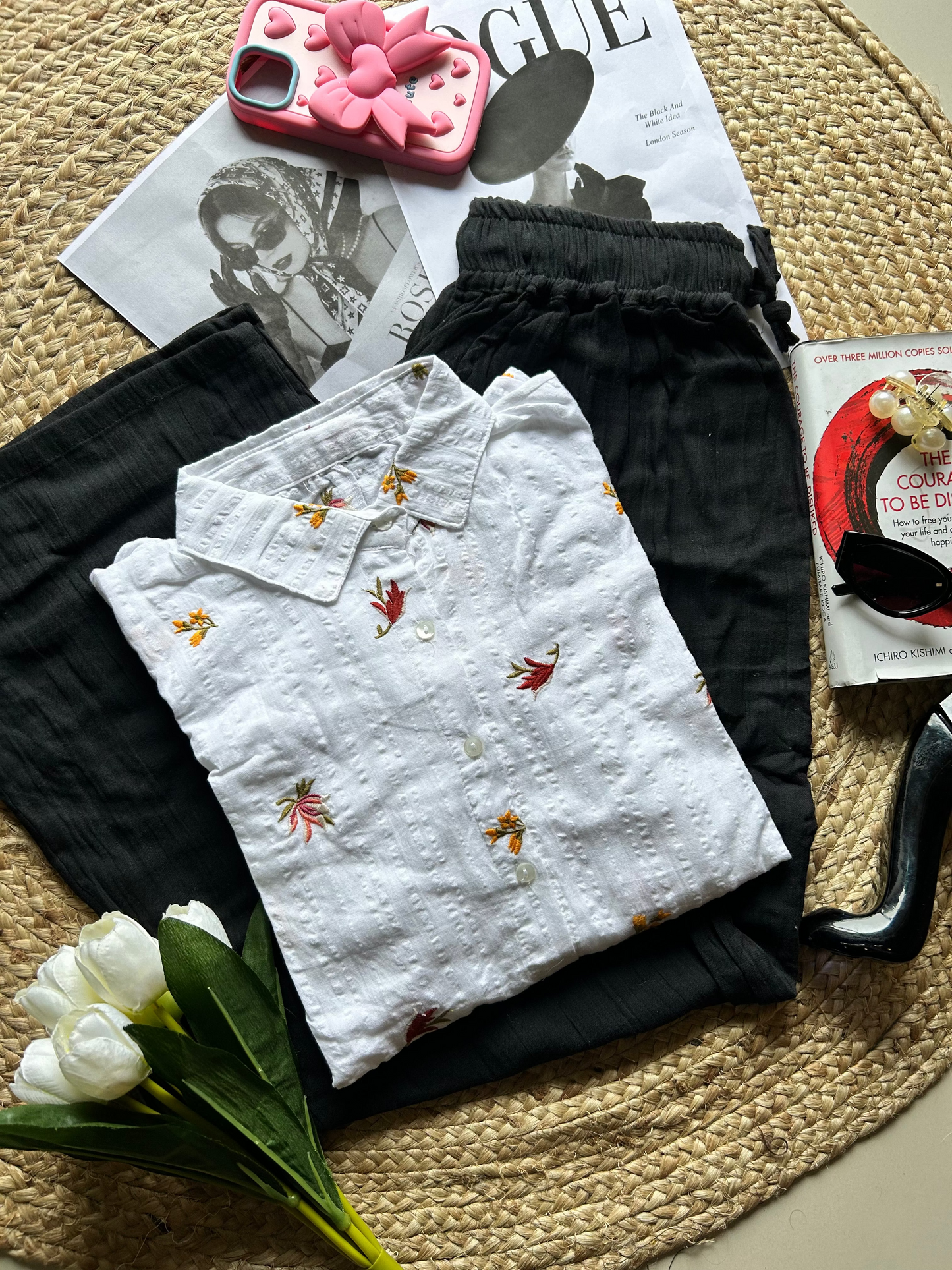 White floral embroidered shirts