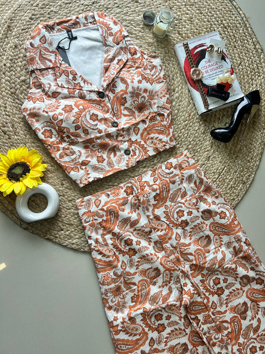Orange paisley printed co-ord set