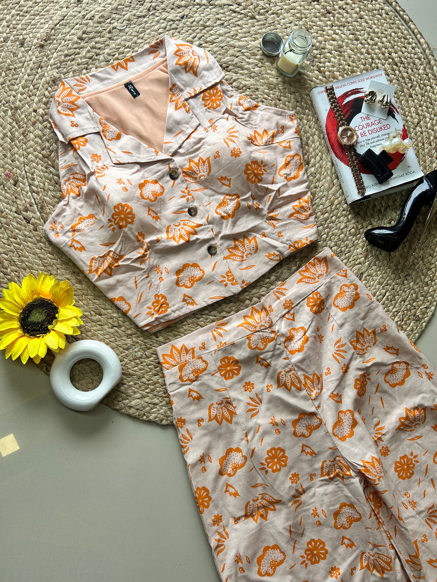 Peach cute floral   printed co-ord set