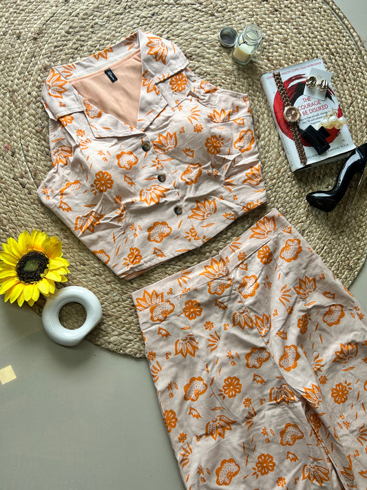 Peach cute floral   printed co-ord set
