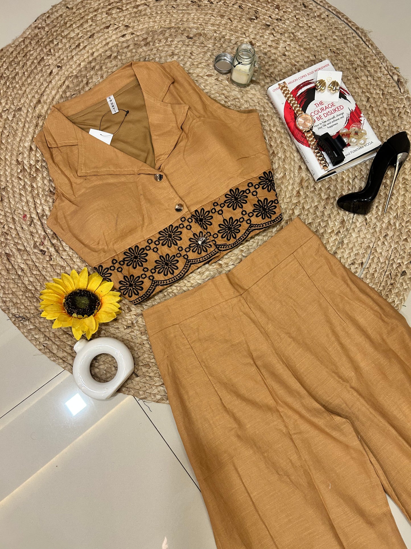 Mustard  embroidered co-ord set