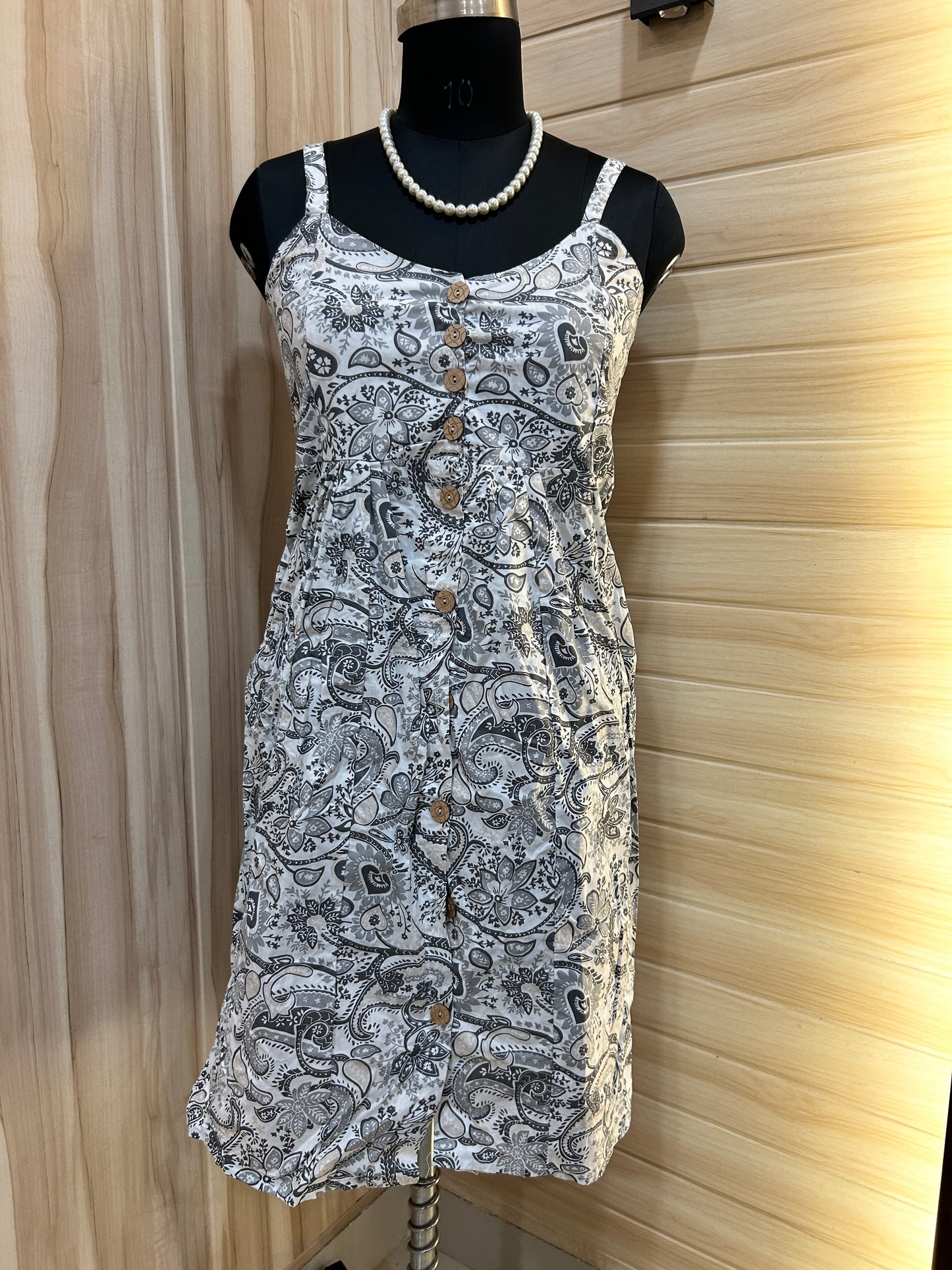 Grey Cotton Floral Dress