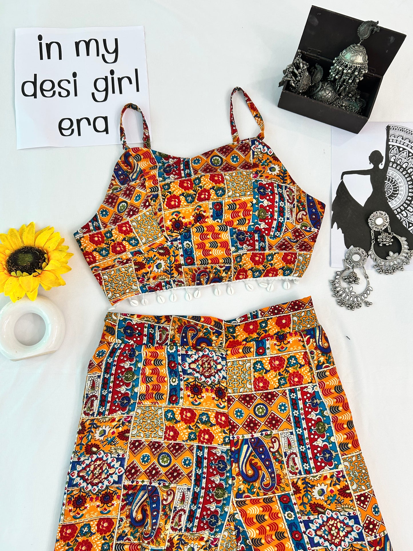 Yellow  blue  printed cute  co-ord set