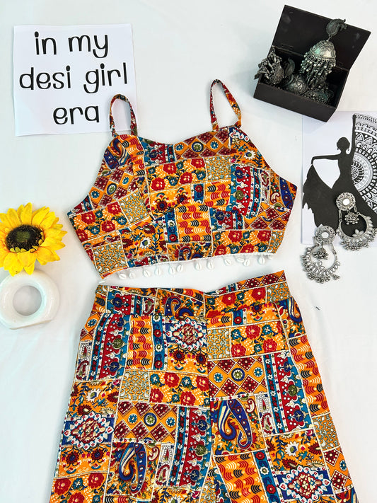 Yellow  blue  printed cute  co-ord set