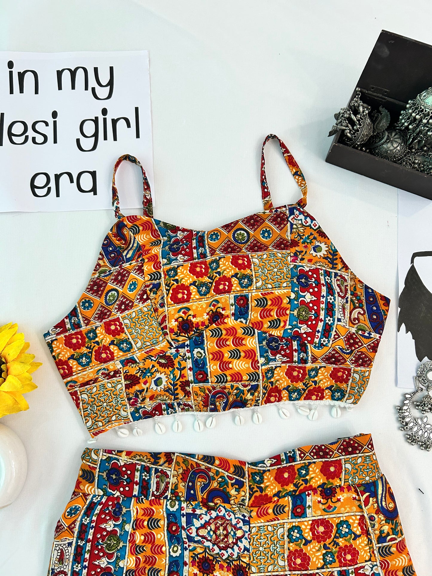 Yellow  blue  printed cute  co-ord set