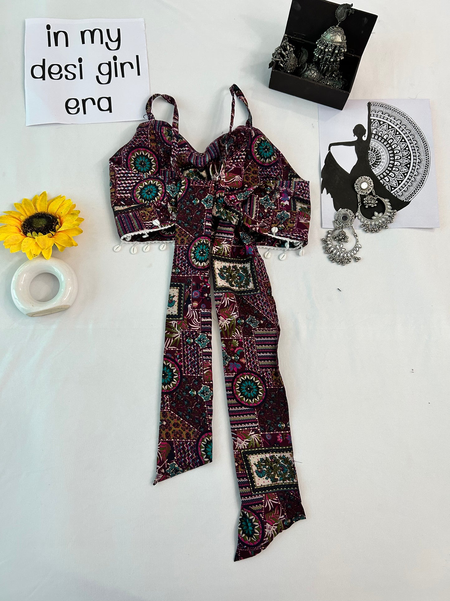 Wine  printed cute  co-ord set