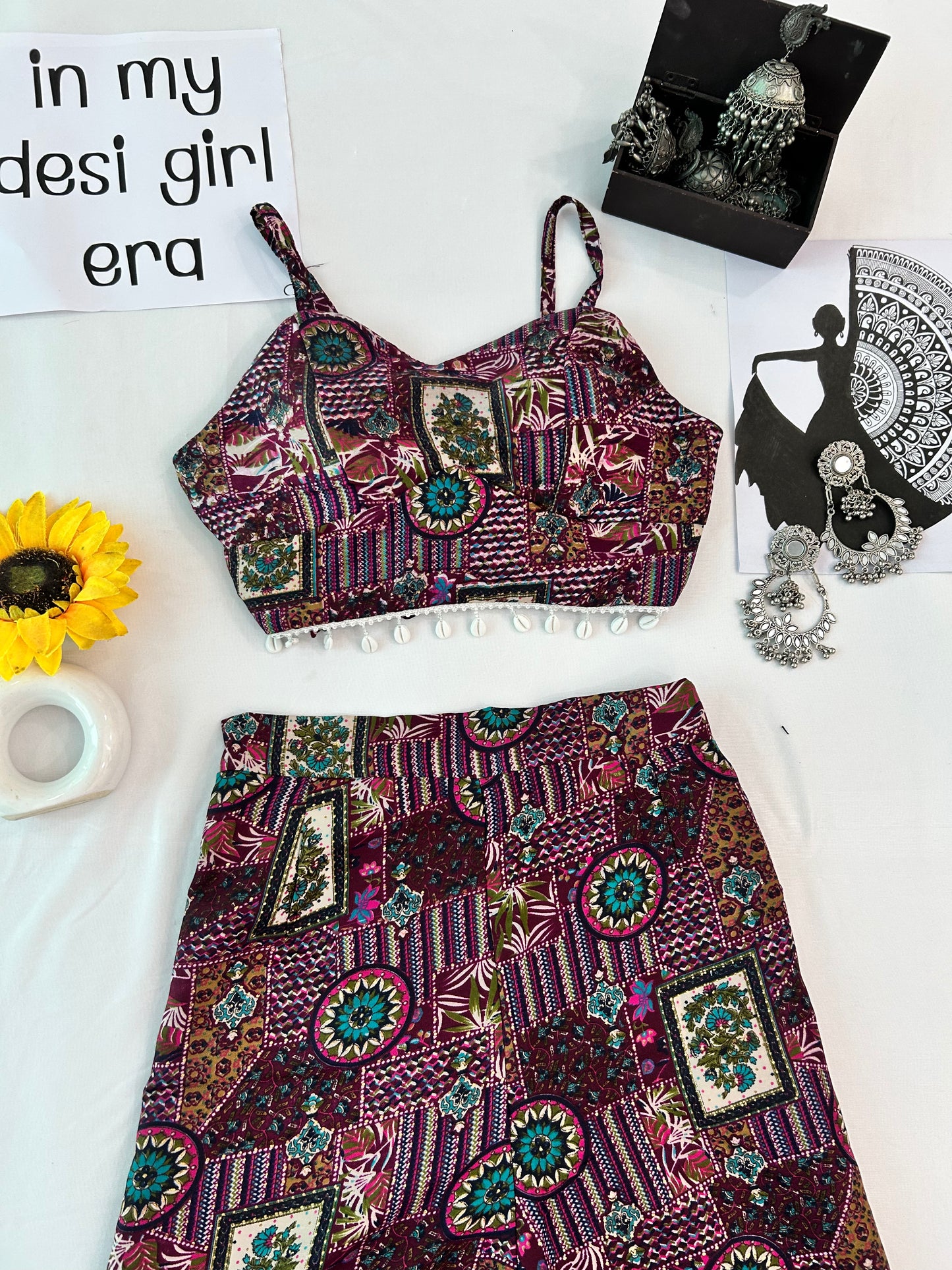 Wine  printed cute  co-ord set