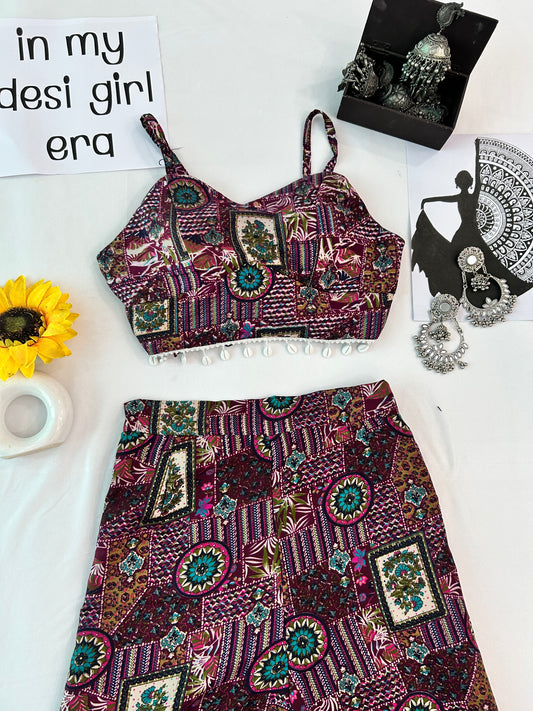 Wine  printed cute  co-ord set