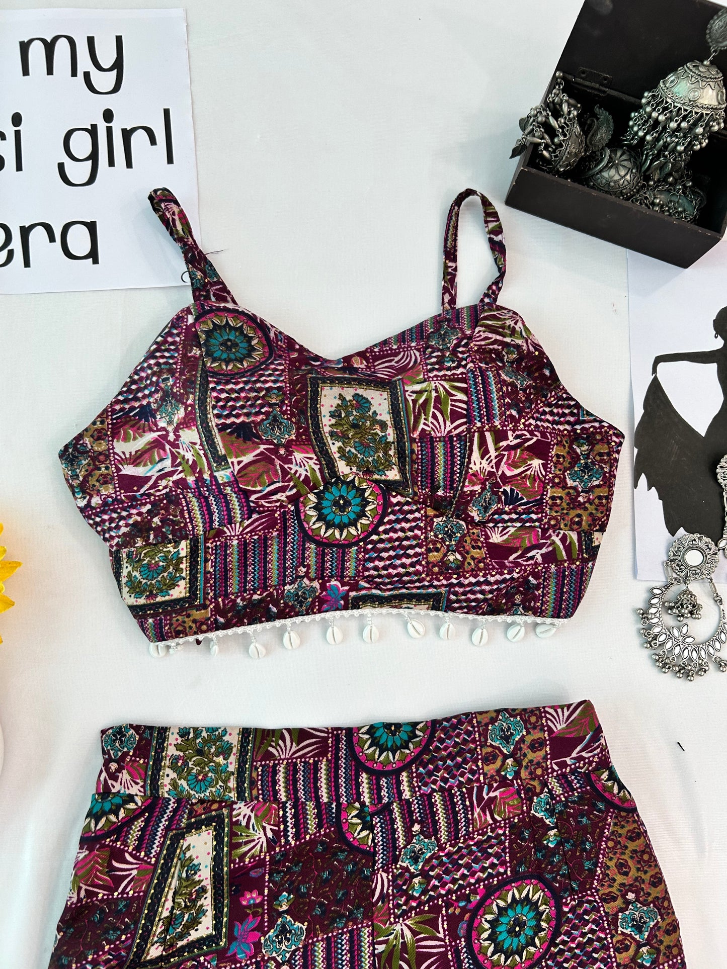 Wine  printed cute  co-ord set