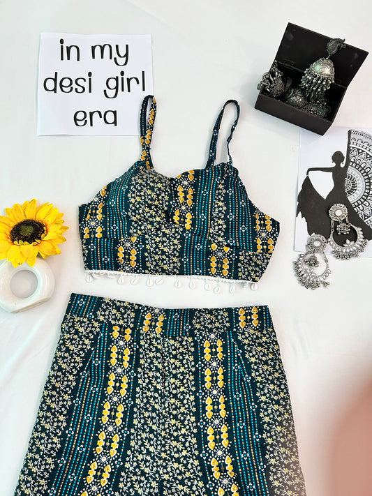 Rama green  cute printed  co-ord set