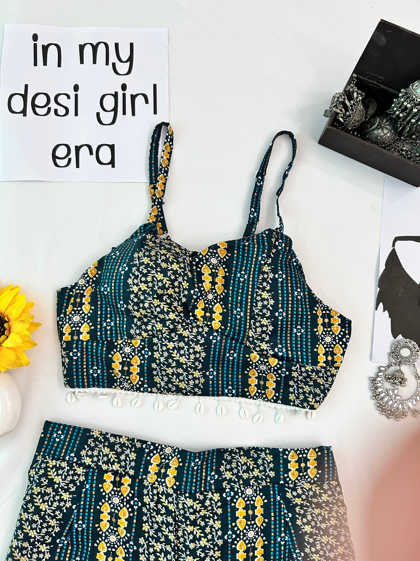 Rama green  cute printed  co-ord set