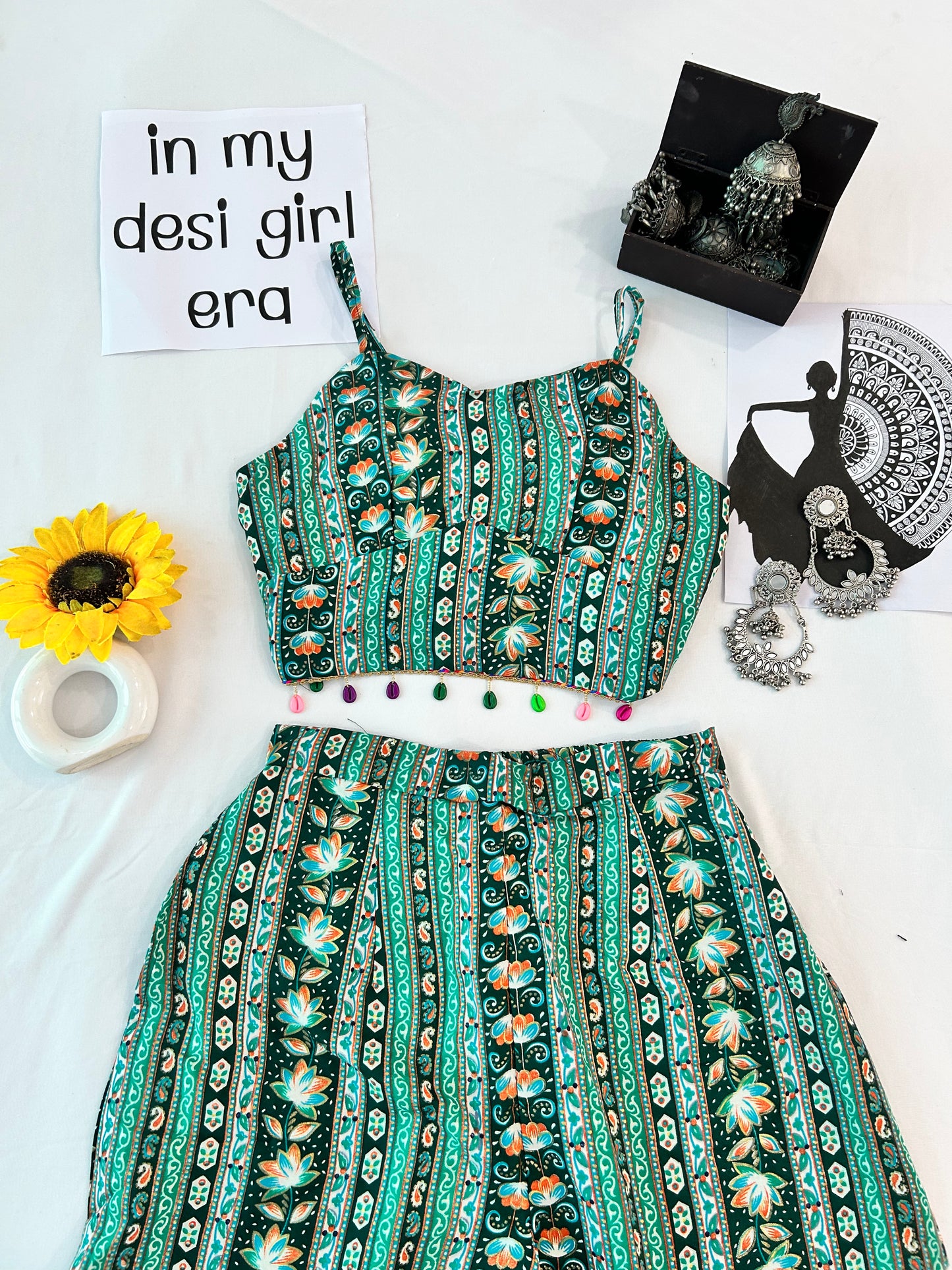 Pretty  green  cute printed  co-ord set