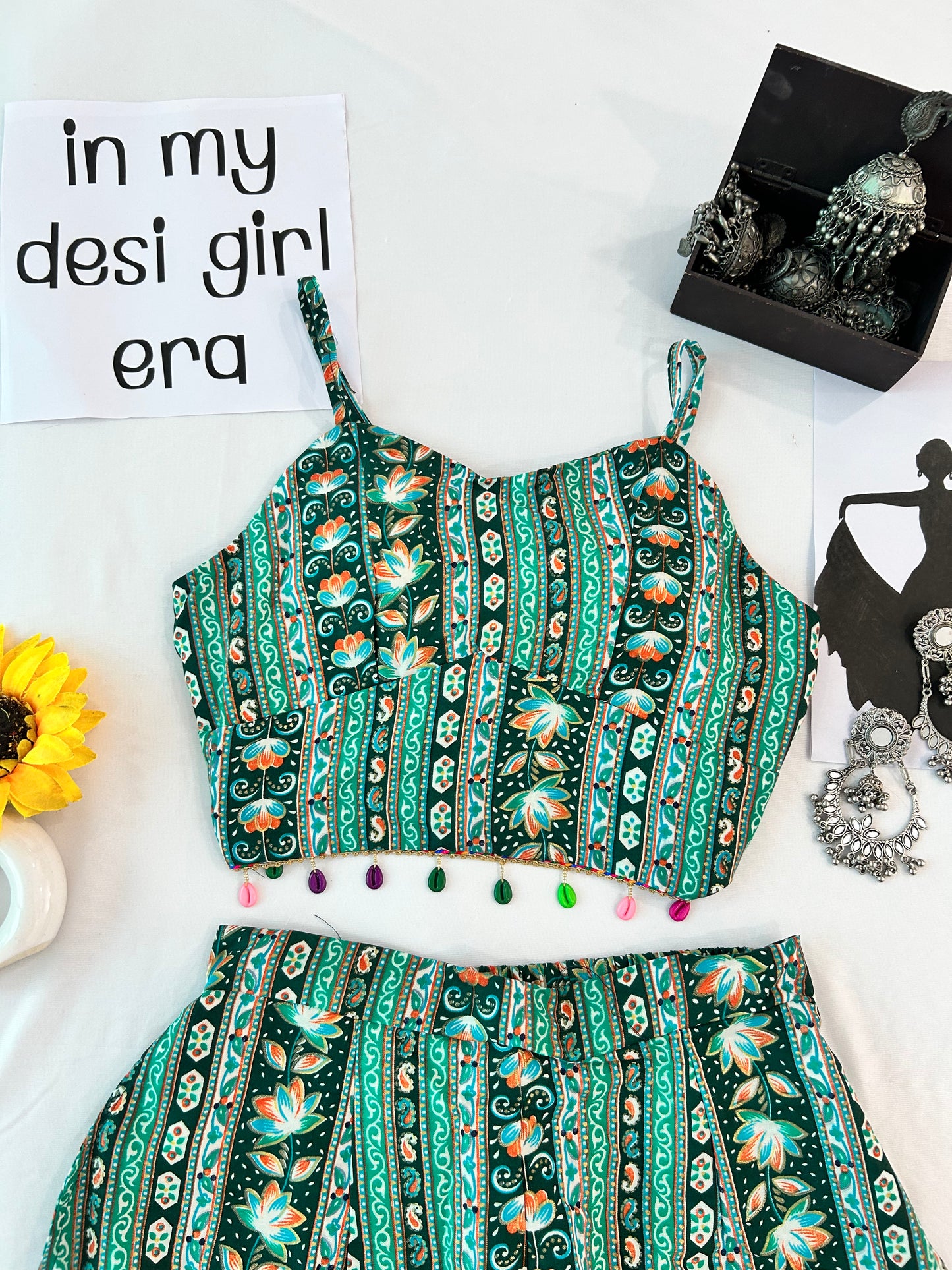 Pretty  green  cute printed  co-ord set