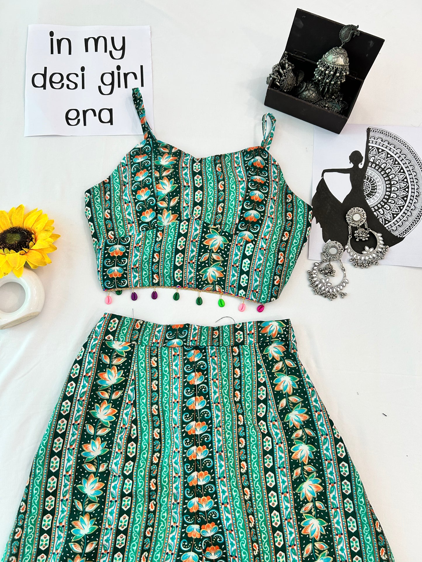 Pretty  green  cute printed  co-ord set