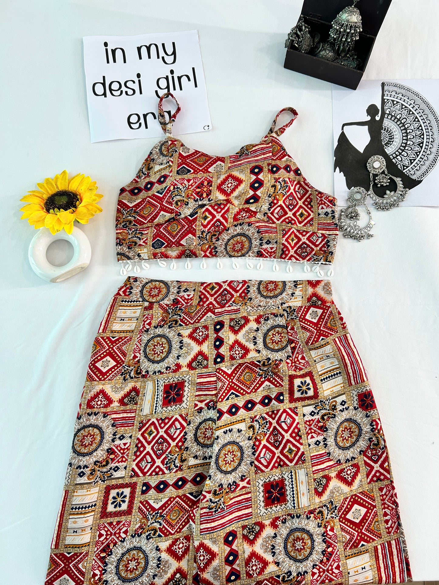 Red cute printed  co-ord set